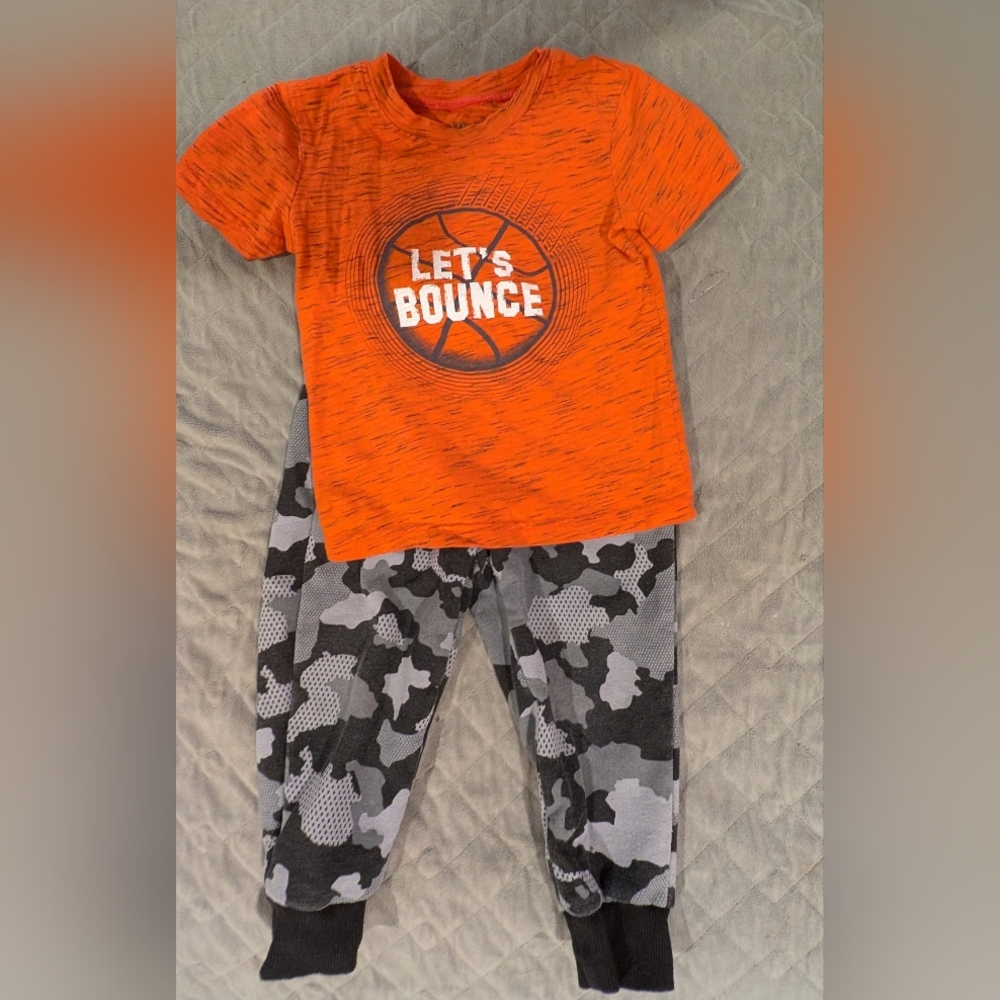 Champion 2T Kids Camo Gray and Black Bottoms With Orange T-shirt